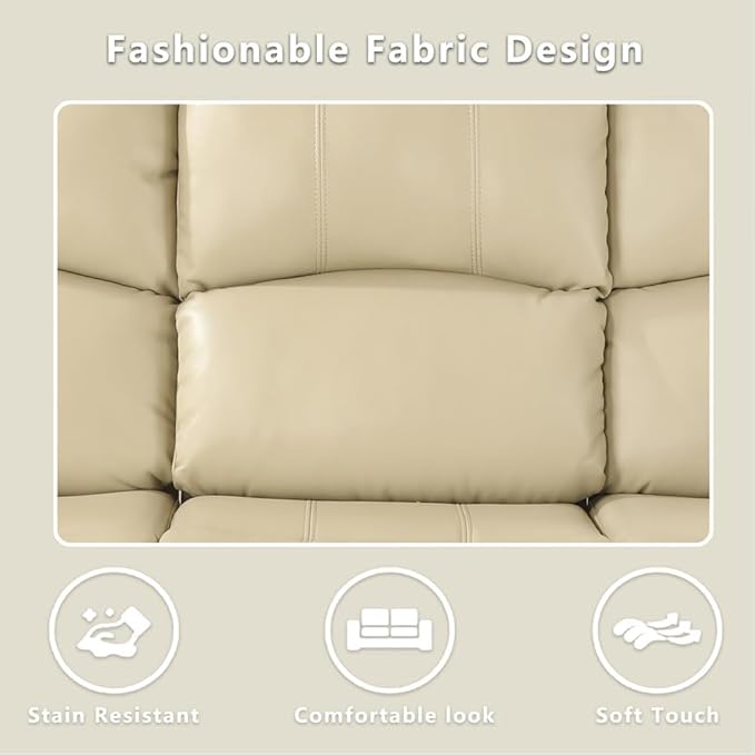 AYCP Bonded Leather Living Room Furniture Set Reclining Sofa Set Loveseat Furniture Sets in Living Room Sofa Recliners (3 Pieces, Beige)