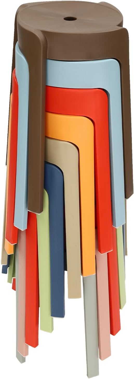 18 Inch Plastic Stackable Stools,10 Pcs Round Stack Nesting Stools,165 Capacity Portable Colorful Decoration Backless Chairs,for Kids Students Classroom Home Kitchen Garden