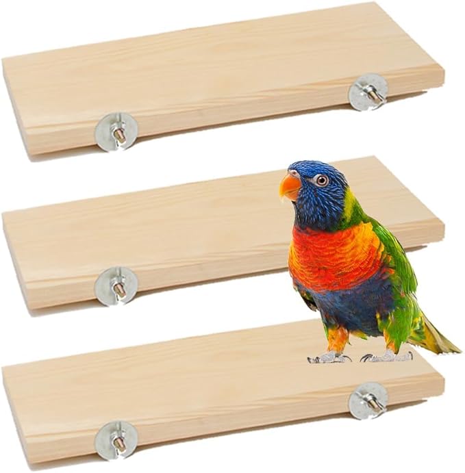 Voittozege 3 Pack Bird Perch Stand 12.4×5.3 Inch- Rectangular Wood Platform Wood Perch Stand Board Shelf for Parrot, Lovebird, Hamster, Guinea Pig, Chinchilla