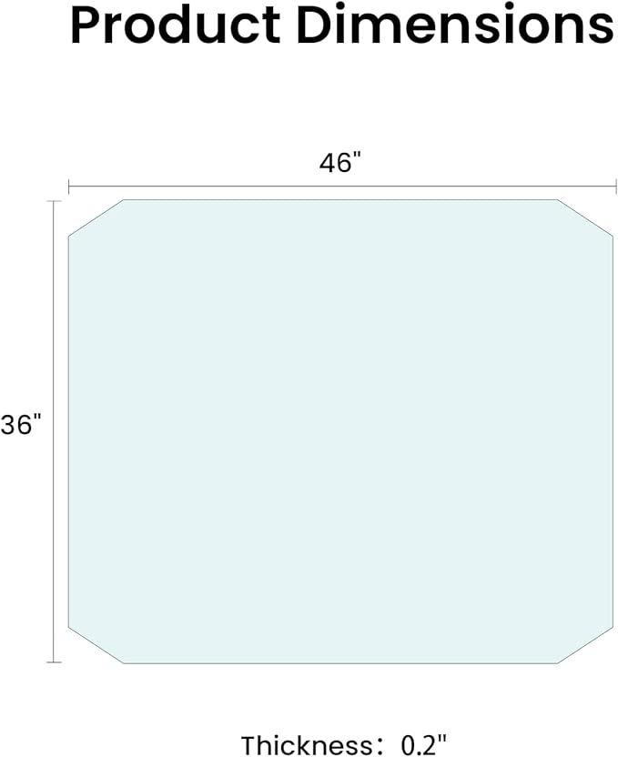 Tempered Glass Chair Mat with Beveled Edge, 46"x36" Heavy Duty Glass Office Floor Mat for Carpets and Hard Floors, with Non-Slip Pads, Easy to Slide, Thick 1/5", Pat No.30004842