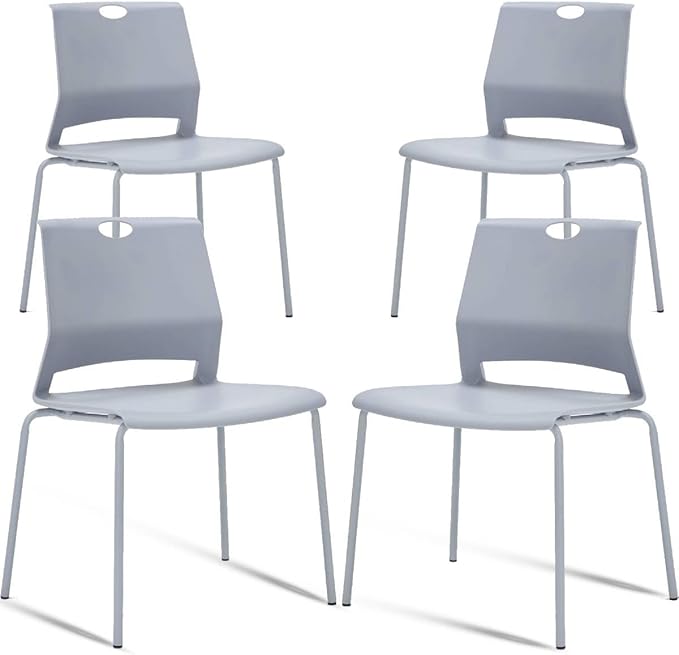 Grey Stackable Chairs Set of 4, Modern Office Guest Chair Wide Seat, Stackable Dining Chairs, Plastic Chair for Conference Room, Living Room, Waiting Area, Classroom.…