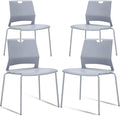 Grey Stackable Chairs Set of 4, Modern Office Guest Chair Wide Seat, Stackable Dining Chairs, Plastic Chair for Conference Room, Living Room, Waiting Area, Classroom.…