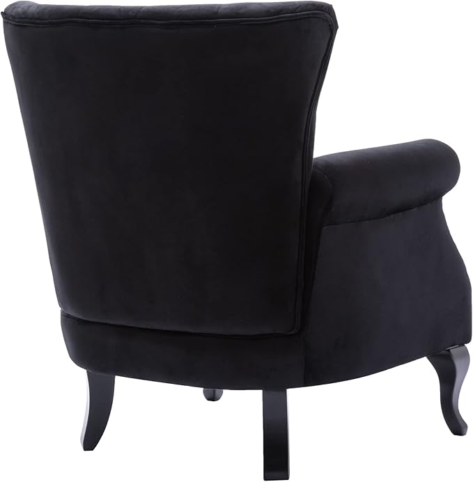 Janoray Mid Century Modern Accent Chair Upholstered Armchair Comfy Velvet Fabric Single Sofa with Tufted Wingback for Small Spaces Bedroom Living Room, Black