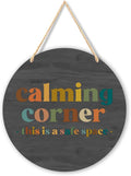 Calming Corner Hanging Wood Sign Plaque - Safe Space, School Counselor Office, Calm Down Corner Decorations - Boho Style, 10x8 (Roundness Gray)