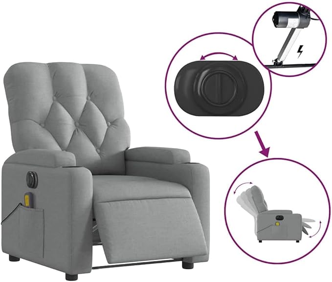 YAFF Electric Massage Recliner Chair with Vibration, Light Gray Fabric, 6-Point Massage, Adjustable Recline & Footrest, Cozy Home Lounge Seating, Perfect for Living Room Relaxation