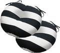 Magpie Fabrics Outdoor Round Bistro Seat Cushions with Ties, 15"x15"x4" Set of 2, Tufted Waterproof Barstool Chair Pads for Patio Home Garden Office, Black White