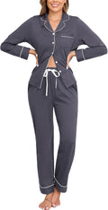 Veseacky 100% Cotton Pajamas for Women Set Long Sleeve Button Down Sleepwear Soft Pjs Lounge Sets with Pockets XS-XXL