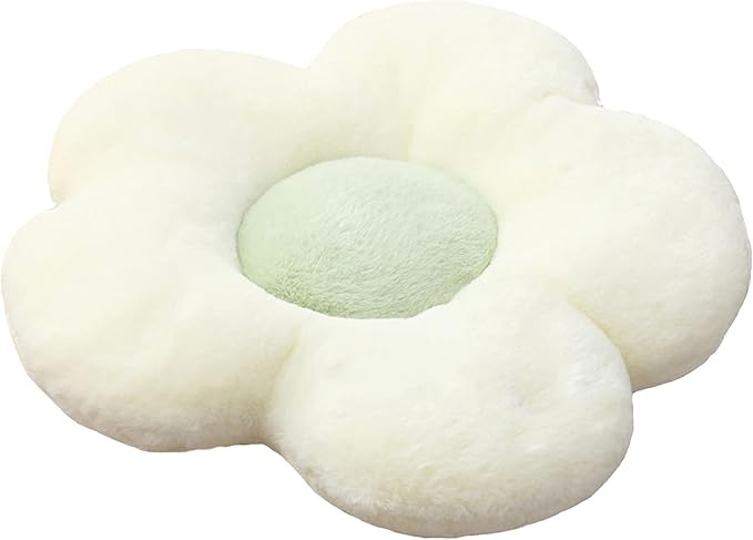 YILANLAN Cute Flower Cushion Plush Floor Pillow Casual Comfortable Pillow Office Living Room Bed Decoration Cushion Simple Room Decoration (60cm, White)
