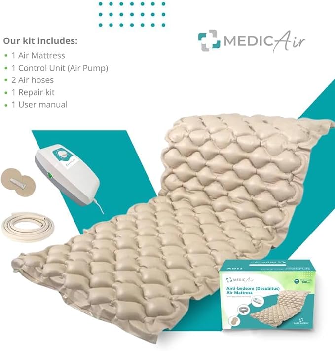 Safe Medic Alternating Air Pressure Ulcer Relief Mattress Pad for Bed Sore Prevention, Air Mattress for Hospital Bed with 130 Leak-Proof Cells, Silent Pump, Easy Clean Surface,