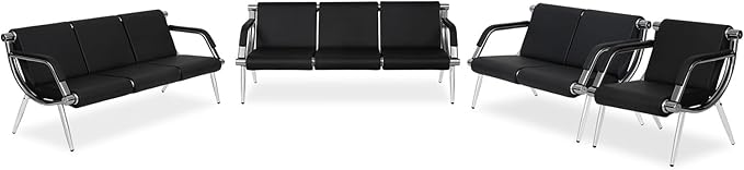 Kinfant Waiting Room Chair- Office Reception Furniture with Armrest and PU Leather Cushion, Office Guest Chair for Waiting Room Airport Hospital Bank Lobby, Black (9 Seat)
