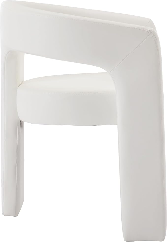 DAYALANE Modern Barrel Dining Chair, Upholstered Faux Leather Kitchen Chairs with Arms Comfy Side Chair for Living Room/Dining Room/Reception, Pu White