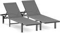 Ciokea Patio Chaise Lounge Chair Set of 2, Outdoor Lounge Chairs with Wheels, 5-Position Adjustable Sun Loungers for Pool, Deck, Beach,Grey
