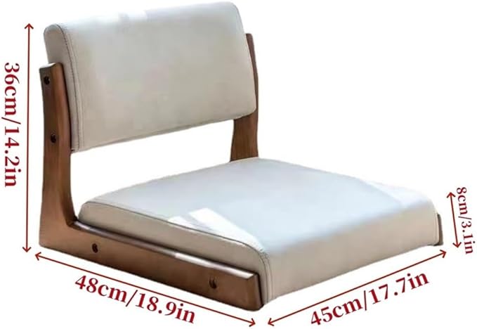 Japanese Style Legless Floor Chair with Back Support, Wooden Tatami Meditation Chair with Cushion, Low Sofa Floor Seat for Living Room, Bedroom, Bay Window(Technology Fabric 1)