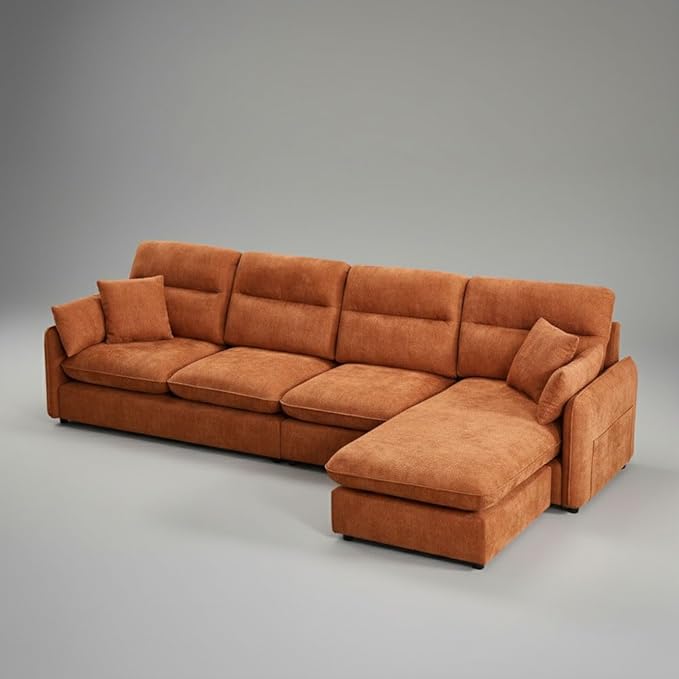 125" L-Shaped Sectional Sofa with Soft Cushion, Cloud-Style Deep Seat Couch for Living Room, for Apartment & Family Room - Modern Oversized, Orange - EDENLAND Signature
