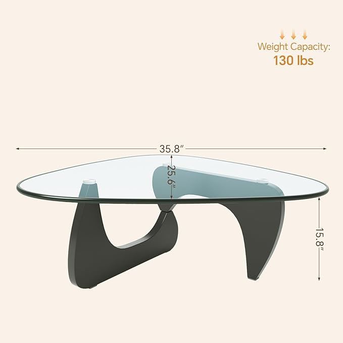 LUCKIIA Coffee Tables Glass Small Farmhouse Coffee Table Mid-Century Modern Wood Center Table for Living Room, Black Transparent, 36 Inch