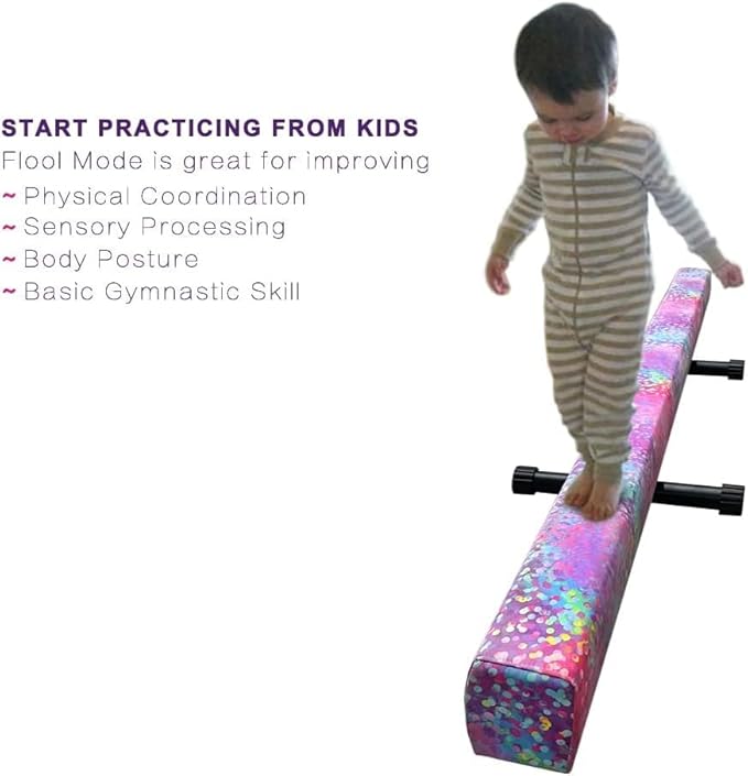 YANGG 6FT/8FT Gymnastic Balance Beam,Adjustable High and Low Level Floor Beam - Highly Stable - Gym Practice Training Equipment for Kids Children Girls Home