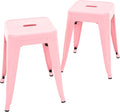 Brage Living 18 Inch Industrial Metal Stools Set of 2, Stackable Classroom Stools, Backless Metal Dining Chairs for Indoor Outdoor, Kitchen Short Stools (Pink)