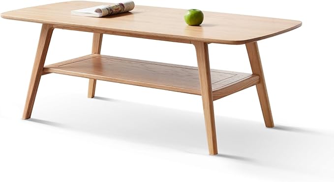 Mid Century Modern Coffee Table: 100% Solid Wood Coffee Table - 2-Tier Storage Design - Space Saving Small Coffee Tables for Living Room, Apartment (Natural, 31.49")