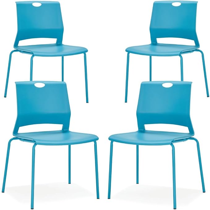 Stackable Chairs Set of 4, Office Waiting Room Chair Plastic Seat, Blue Stacking Chairs with Sturdy Metal Legs, Guest Chair for Conference Rooms, Churches, Living Rooms, Classrooms(Blue).