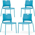 Stackable Chairs Set of 4, Office Waiting Room Chair Plastic Seat, Blue Stacking Chairs with Sturdy Metal Legs, Guest Chair for Conference Rooms, Churches, Living Rooms, Classrooms(Blue).