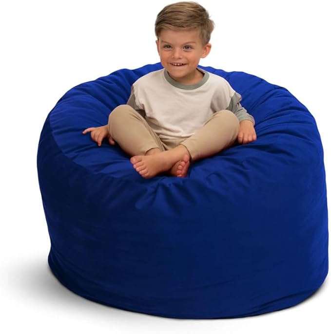 ULTIMATE SACK 3000 3-Foot Bean Bag Chair, Electric Blue Suede Cover – Oversized Foam Lounger, Floor Seat, Small Sofa, or Couch Bed for Living Area, Gaming Room, or Reading Lounge