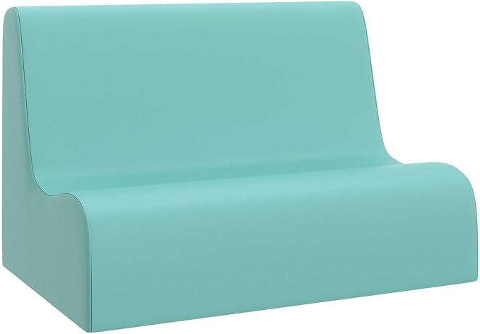 Children's Factory Small Contour Sofa, Mix-and-Match Kids Chairs, Sofas, Corner Ottomans and Cubes, Foam-Filled and Water-Resistant, Flexible Seating for Classroom Elementary, Aqua Kids Couch