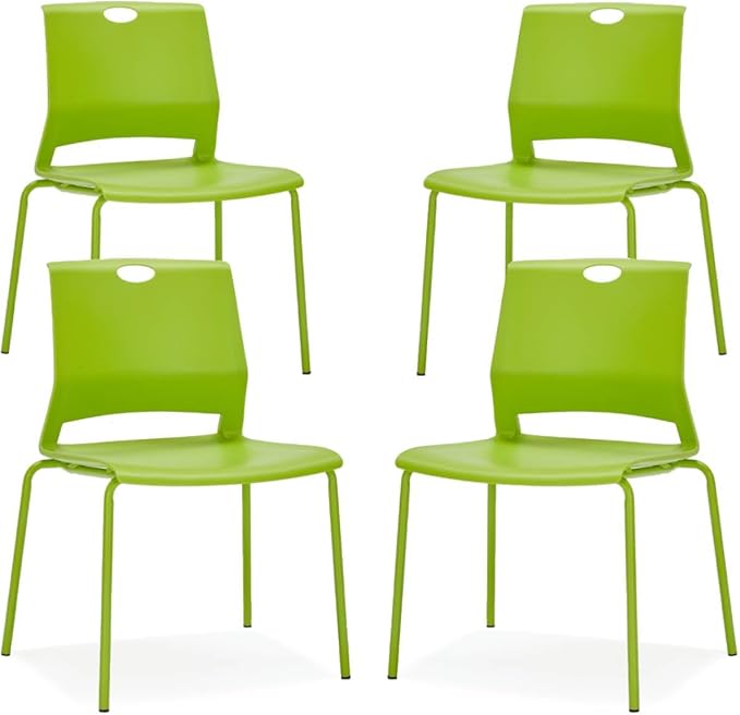 Stackable Chairs Set of 4, Office Waiting Room Chair Plastic Seat, Green Stacking Chairs with Sturdy Metal Legs, Guest Chair for Conference Rooms, Churches, Living Rooms, Classrooms(Green).