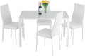 FDW | 5-Piece Dining Table Set | White | Glass Kitchen Table with 4 Upholstered Chairs and Faux Leather Cushions | Space-Saving and Modern Design | for Dining Room, Easy to Assemble