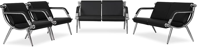 Kinfant Waiting Room Chair- Office Reception Furniture with Armrest and PU Leather Cushion, Office Guest Chair for Waiting Room Airport Hospital Bank Lobby, Black (6 Seat)