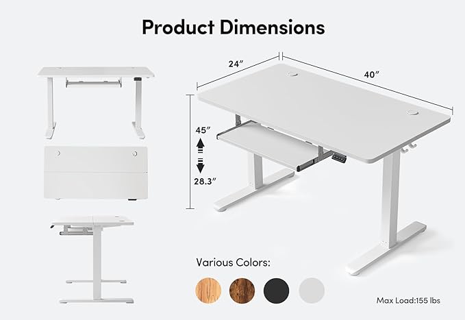 FEZIBO Standing Desk with Keyboard Tray, 40 x 24 Inch Adjustable Height Sit Stand Desk with Memory Presets for Home Office, Ergonomic Computer Workstation, White