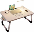 Respicefinem Laptop Bed Desk Foldable Portable Bed Table Tray Stand with Cup Holder Drawer for Reading Writing Eating On Sofa Floor White