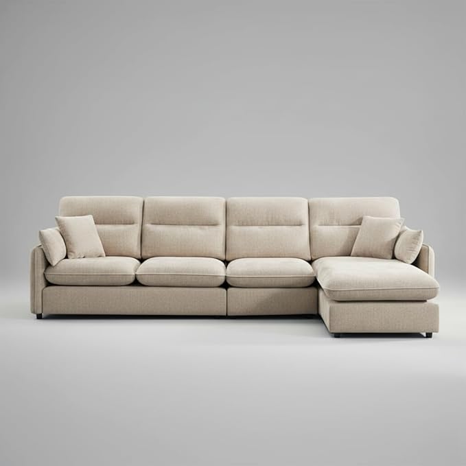 125" L-Shaped Sectional Sofa with Soft Cushion, Cloud-Style Deep Seat Couch for Living Room, for Apartment & Family Room - Modern Oversized, Beige - EDENLAND Signature