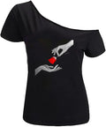 MAGICMK Women’s Short Lips Print Causal Off The Shoulder Plus Size T-Shirt Tops