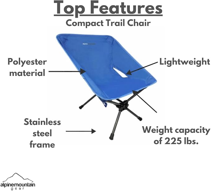 Alpine Mountain Gear Compact Trail Chair for - Portable Chair for Camping/Hiking/Backpacking by Caddis Sports