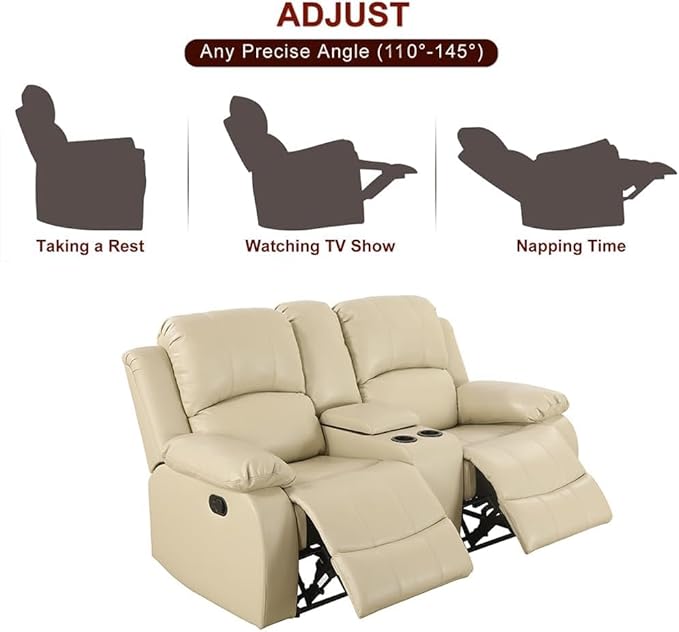 AYCP Bonded Leather Living Room Furniture Set Reclining Sofa Set Loveseat Furniture Sets in Living Room Sofa Recliners (Loveseat, Beige)