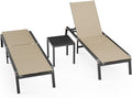 WOAJNQO Aluminum Patio Chaise Lounge Chair Set of 2 with Side Table,5-Position Adjustable Backrest,Foldable Lounge Chair Outdoor,Pool Lounge Chairs for Poolside,Lawn,Deck,Beach (Khaki, 2 Pack+Table)