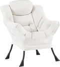 Welnow Lazy Chair for Living Room, Modern Reading Lounge Accent Chair with Armrests and a Side Pocket, Leisure Upholstered Lazy Sofa for Small Space, Bedroom, Dorm, Beige