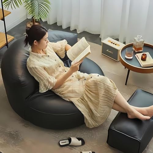 Bean Bag Chairs for Adults, Faux Leather Bean Bag Sofa, Ergonomic Support & Easy Clean with Wet Wipes, DIY Filling for Living Room, Bedroom, Garden Floor Seating (F)