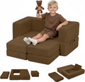 MeMoreCool Modular Kids Couch, Corduroy Play Toddler Couch for Bedroom Playroom Furniture, Convertible Foam Kids Sofa Bed, Fold Out Baby Sofa for Girl Boy, Brown