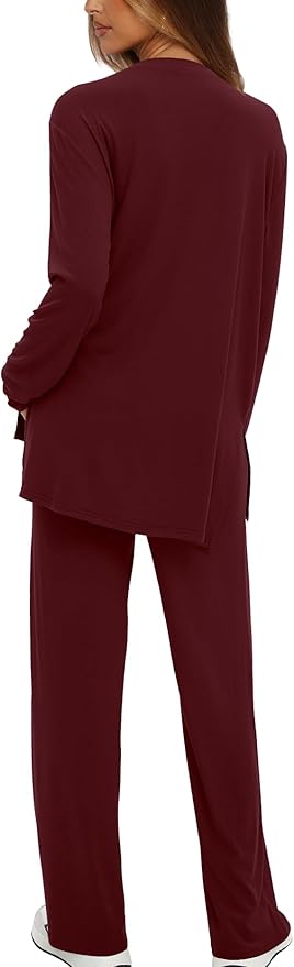 Darong Women's 2 Piece Lounge Set Casual Long Sleeve Crew Neck Tops Wide Leg Pants Travel Airport Outfit Matching Sets