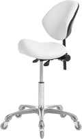 FRNIAMC Hydraulic Saddle Rolling Adjustable, Heavy-Duty (350 lbs) Stool Chair for Beauty Salon Massage Dental Clinic Home Office Use(White, Updated to Soft Wheels)