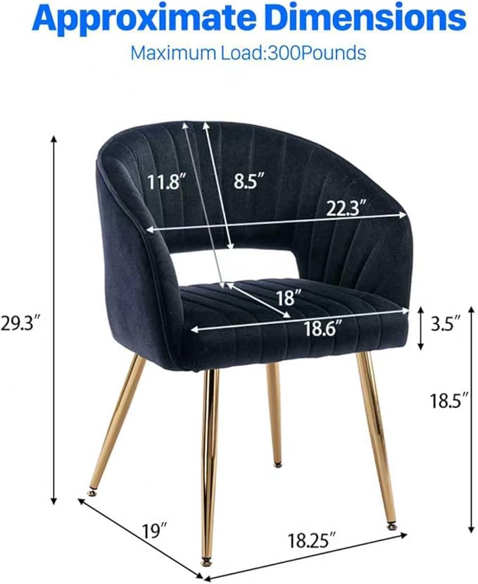 KCC Modern Accent Dining Chairs Set of 6, Upholstered Velvet Dining Room Chairs with Hollow Back, Tufted Kitchen Chairs Side Chairs with Gold Metal Legs for Living Room Restaurant, Black