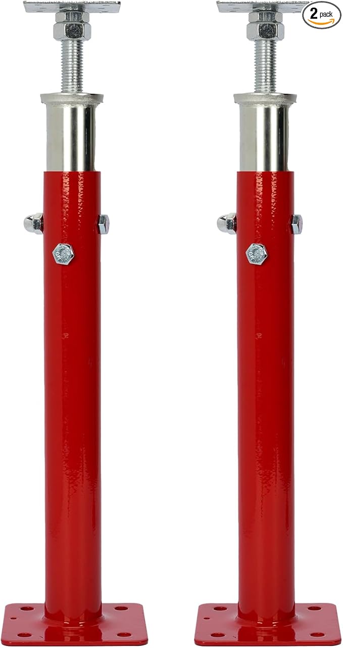 2 PCS Adjustable House Jacks Post for Leveling, 19"- 36"(1'7"-3') Floor Joist Support Jack for Basement and Crawl Space, 4400 lbs Max Load Capacity(Each), Galvanized Steel, Red