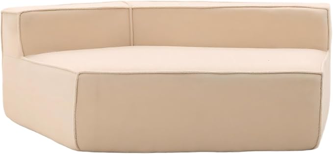 EPOFIT 1-Seater Teddy Fleece Modular Sofa Chair, Low-Profile Floor Seat with Wide Cushion and All-Foam Support, Left-Facing Design, Compressed Packaging – Beige