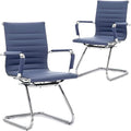 DM Furniture Reception Chairs Leather Conference Guest Chair Heavy Duty Back Support Office Chair, Set of 2 (Navy)