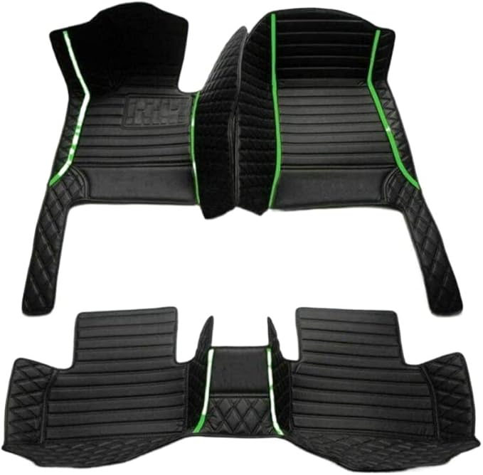 TAHALI Custom Colors Car Floor Mats Black Pink for 99.9% Sedan SUV Sports， All-Weather Liners Car Floor mat，Luxury Leather Automotive Floor Mats (3D Black Green,3D Floor Mats)