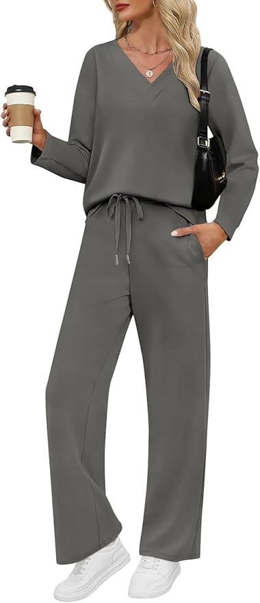 VUTRU Womens 2 Piece Lounge Sets Casual Fall Travel Vacation Outfits Tracksuit Wide Leg Loungewear 2025