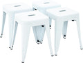 Brage Living 18 Inch Industrial Metal Stools Set of 4, Stackable Classroom Stools, Backless Metal Dining Chairs for Indoor Outdoor, Kitchen Short (White)
