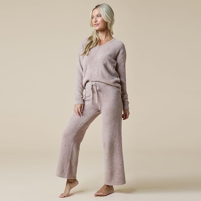 Softies Marshmallow V Neck Lounge Set for Women Ultra Soft 2 Piece Loungewear with Relaxed Top and Straight Leg Pants