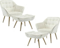 QUINJAY Modern Velvet Accent Chair with Ottoman Set of 2, Upholstered Lounge Chair with Footrest, Comfy Living Room Chair with Gold Legs Accent Side Chair Armchair for Small Space Bedroom, Beige
